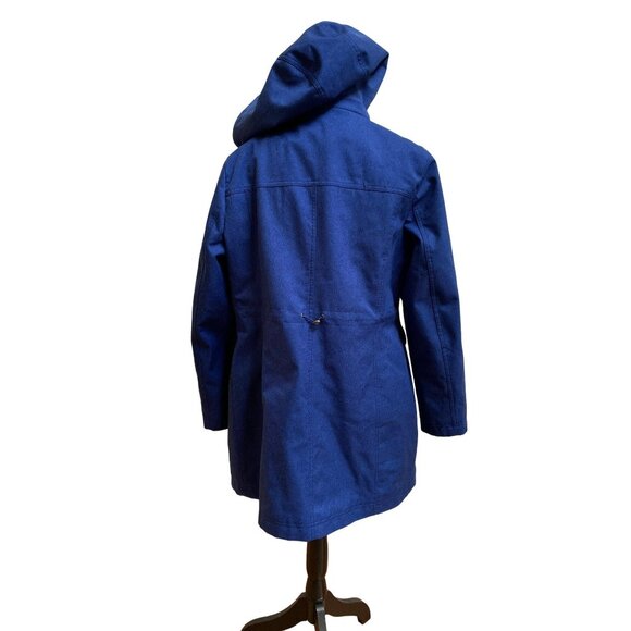 Blue Hooded Button-Up Jacket With Adjustable Waist & Snap Closures - Picture 3 of 9